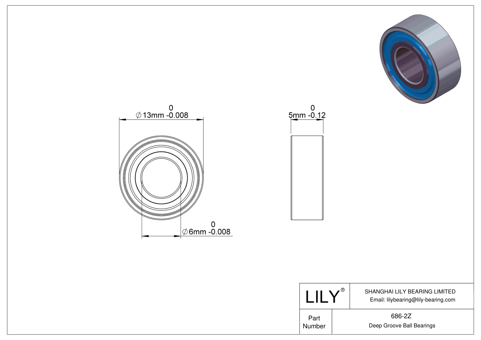 686-2Z Rodamiento general de bolas de ranura profunda cad drawing