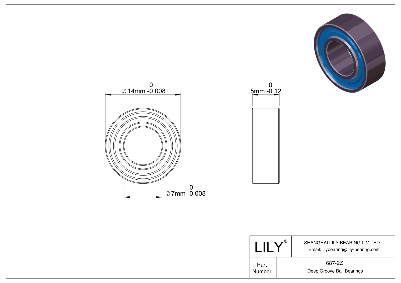 687-2Z General Deep Groove Ball Bearing cad drawing