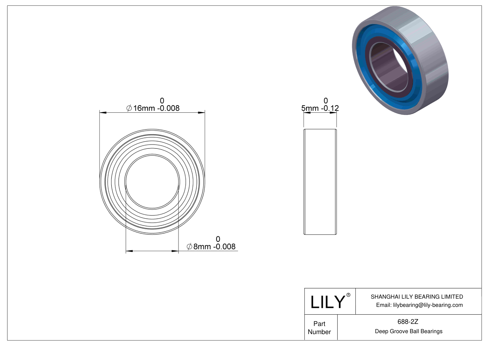 688-2Z Rodamiento general de bolas de ranura profunda cad drawing