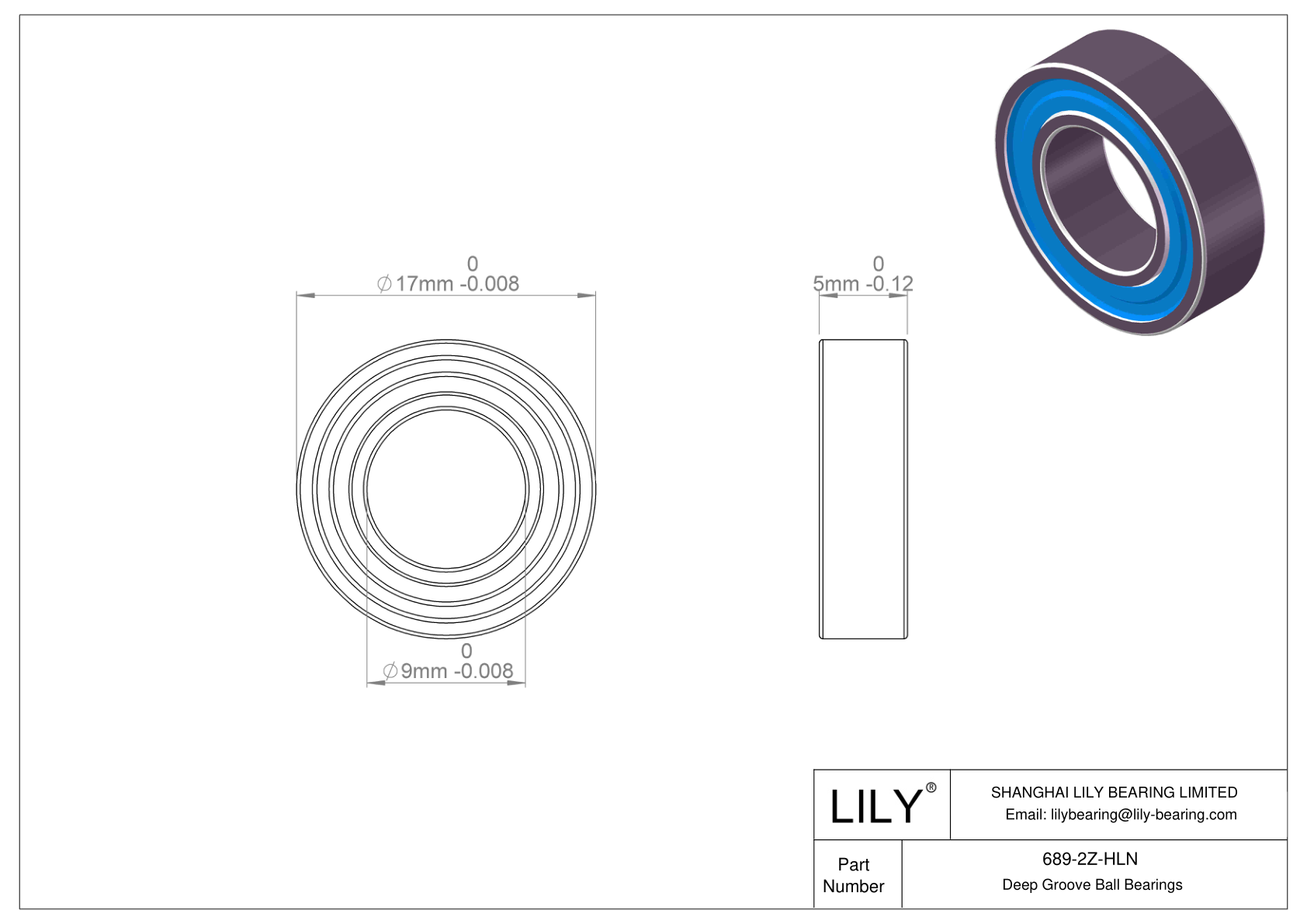 689-2Z-HLN General Deep Groove Ball Bearing cad drawing