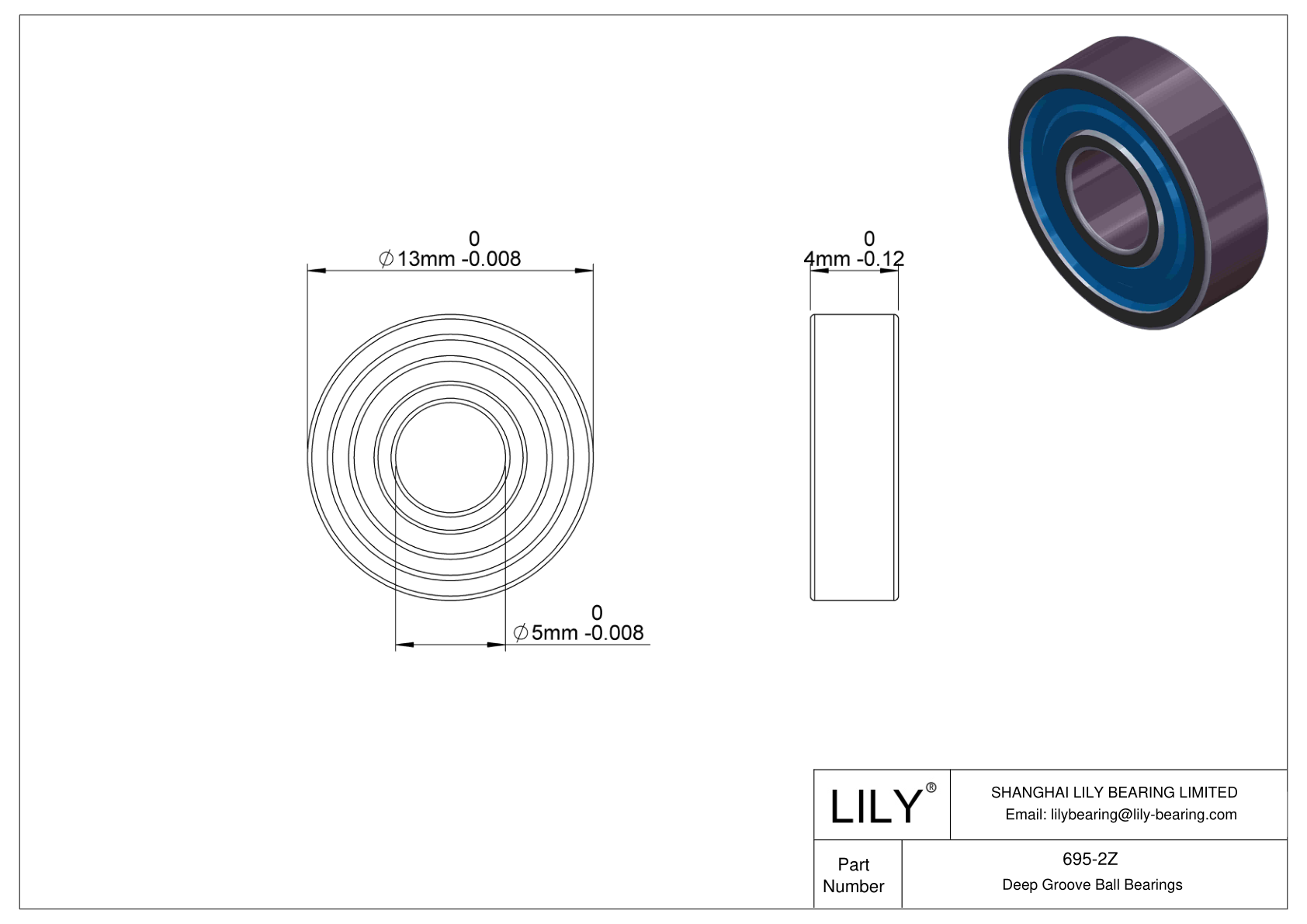 695-2Z General Deep Groove Ball Bearing cad drawing