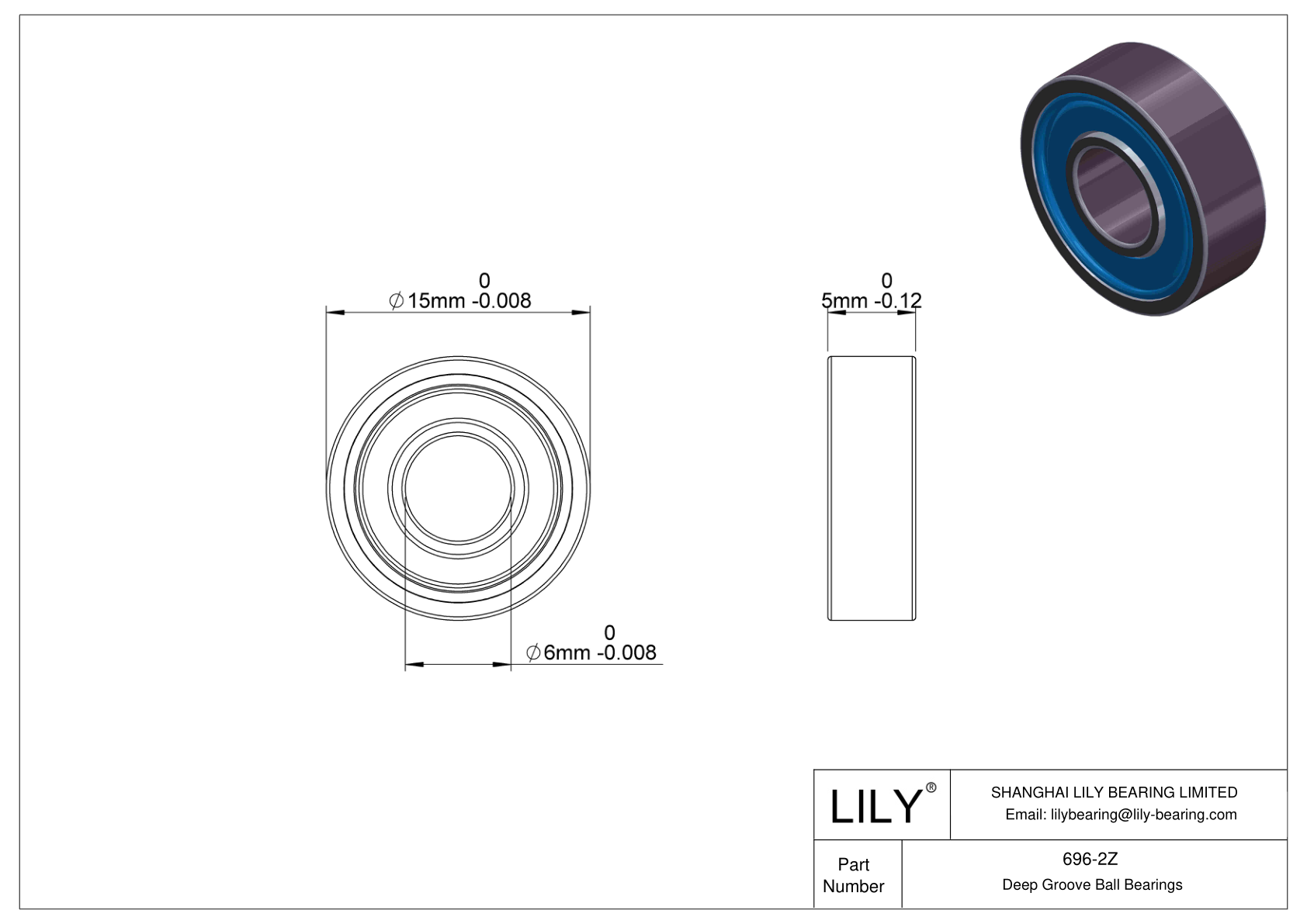 696-2Z Rodamiento general de bolas de ranura profunda cad drawing