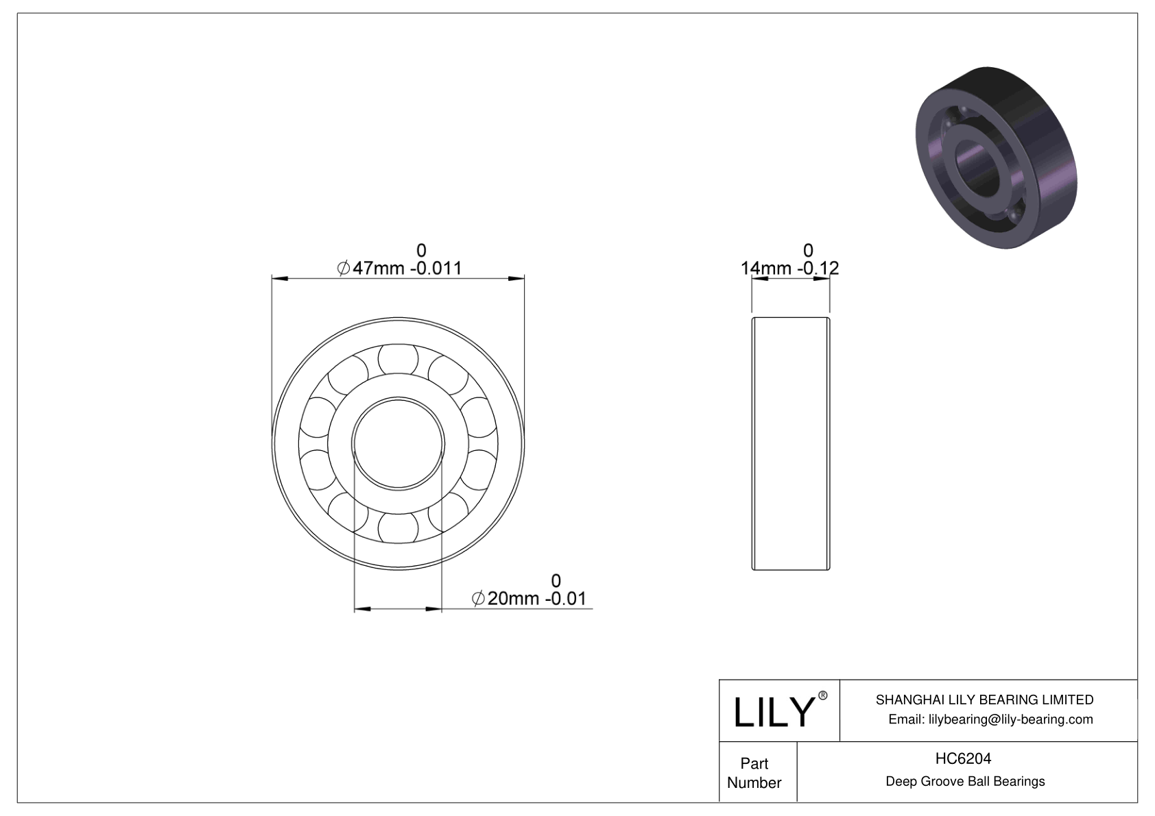 HC6204 General Deep Groove Ball Bearing cad drawing