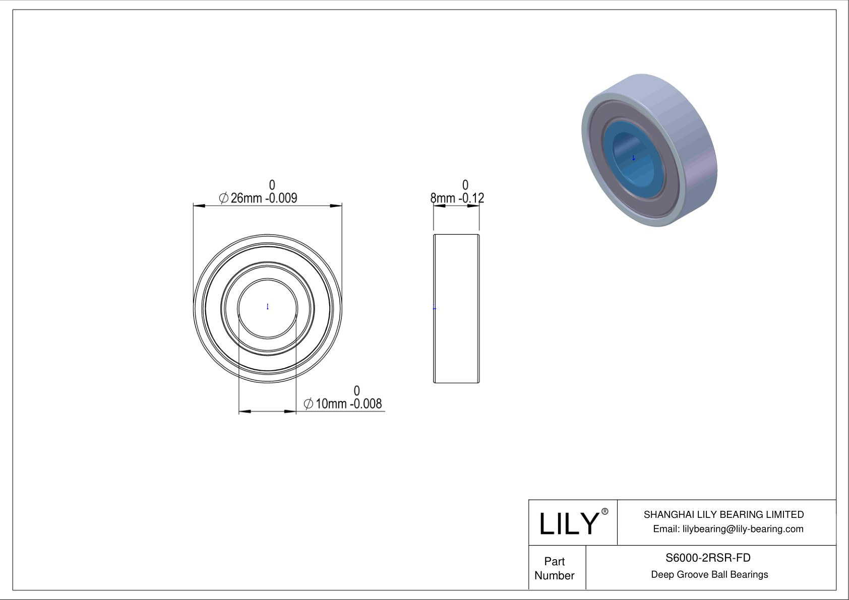 S6000-2RSR-FD General Deep Groove Ball Bearing cad drawing