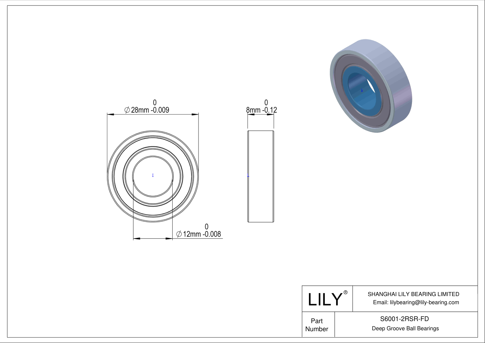 S6001-2RSR-FD 通用深沟球轴承 cad drawing