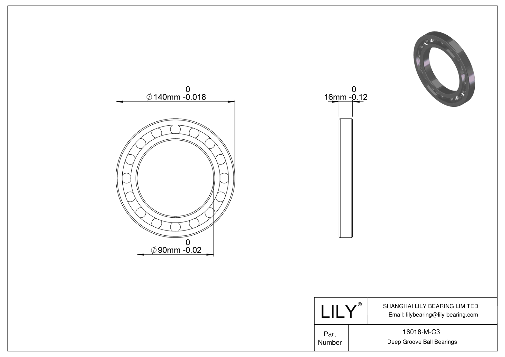 16018-M-C3 High-Temperature Bearing cad drawing