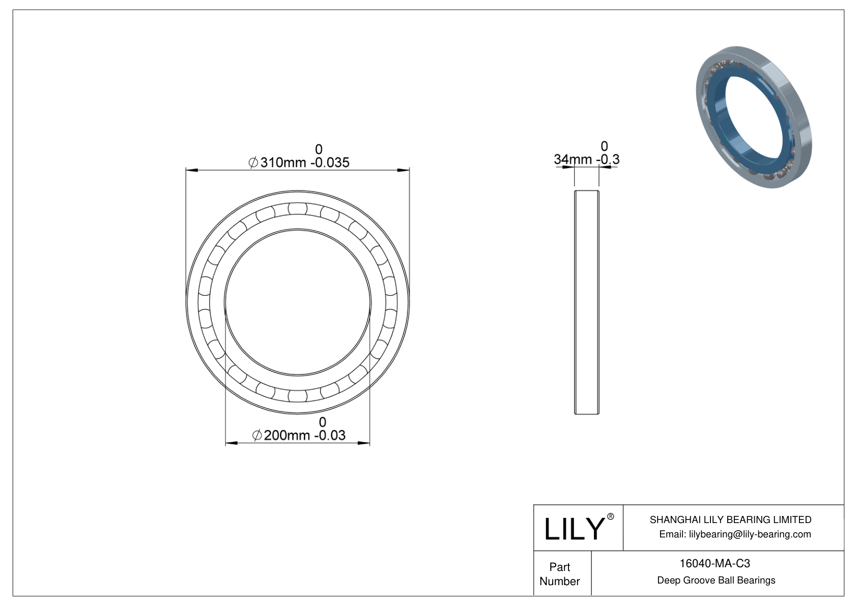 16040-MA-C3 Rodamientos de alta temperatura cad drawing