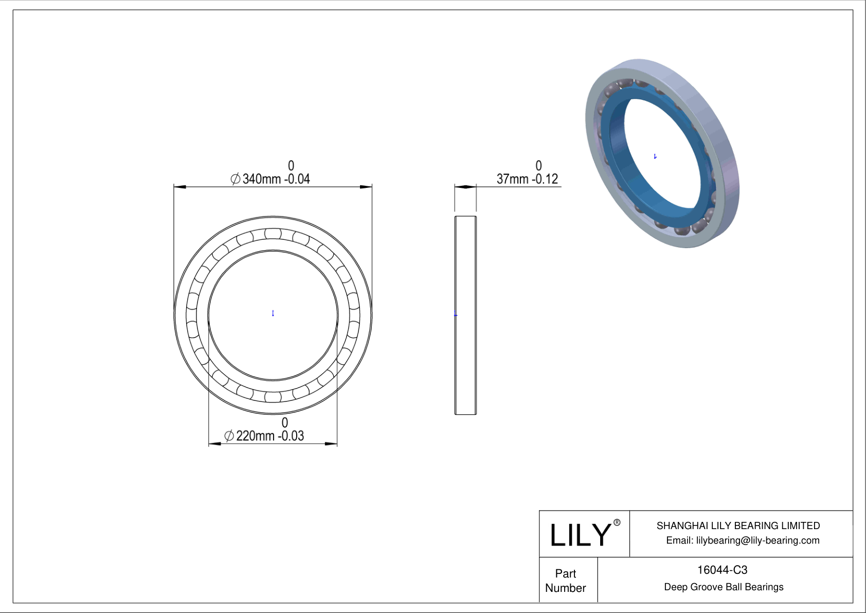 16044-C3 Rodamientos de alta temperatura cad drawing