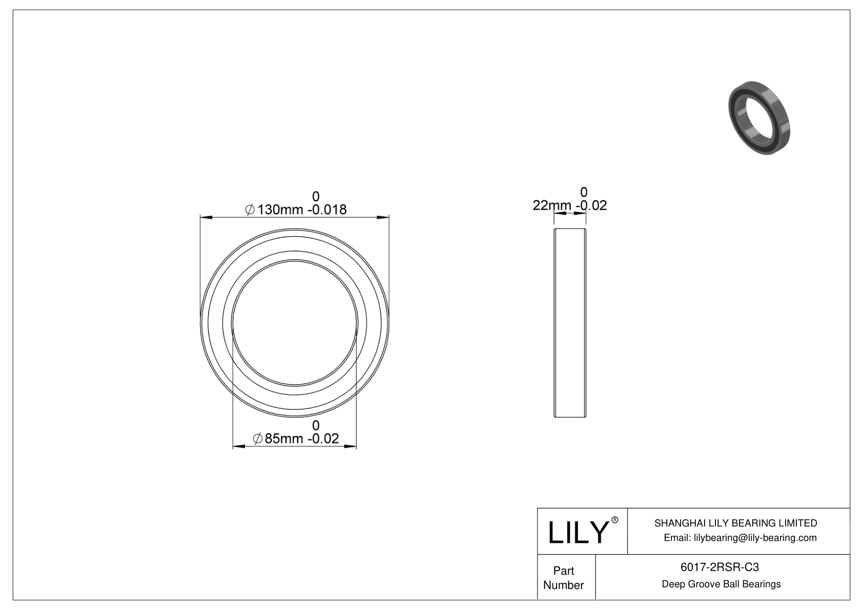 6017-2RSR-C3 High-Temperature Bearing cad drawing