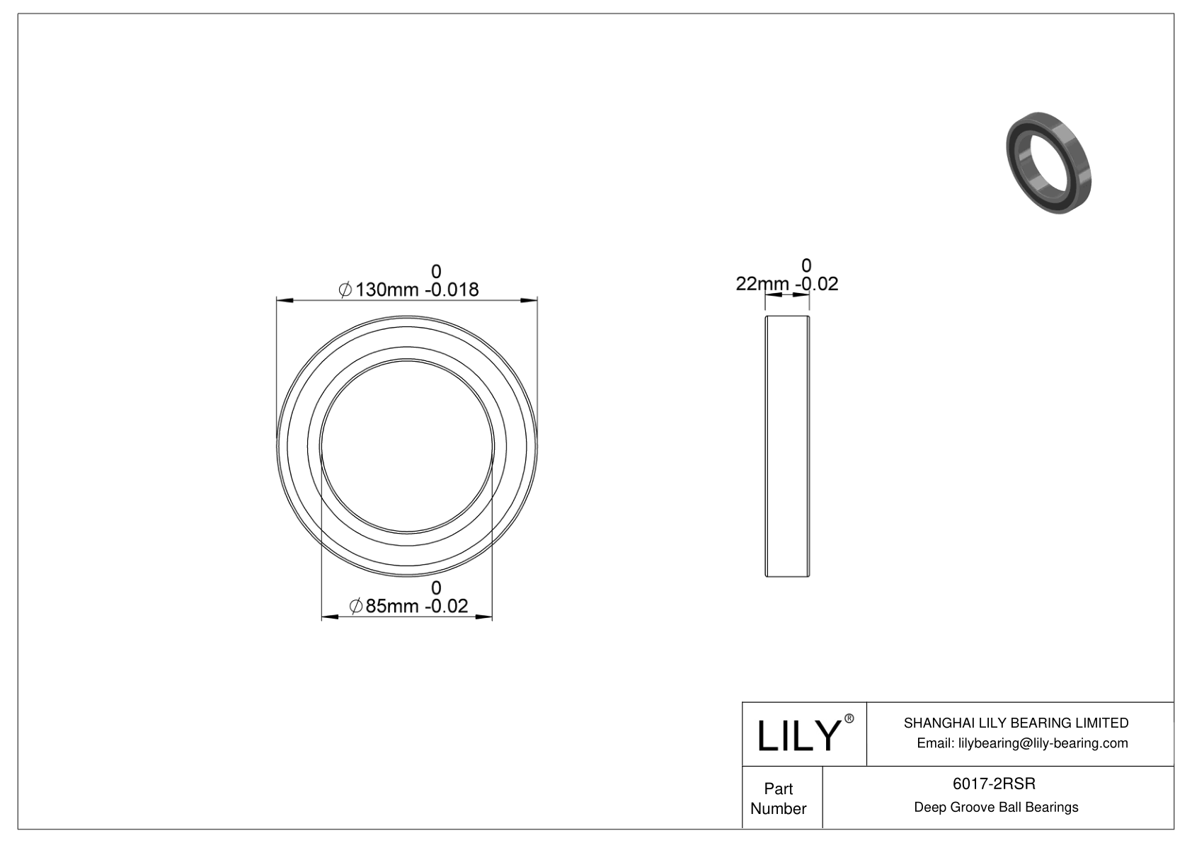 6017-2RSR High-Temperature Bearing cad drawing