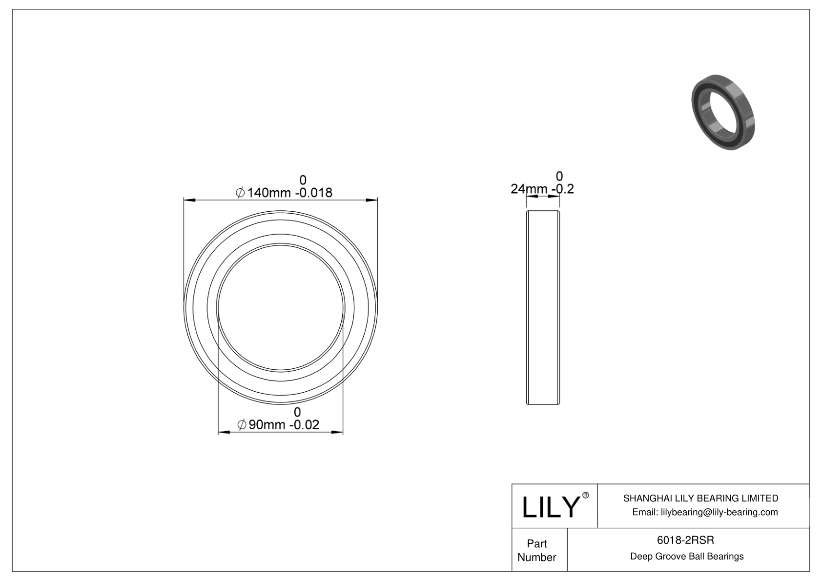 6018-2RSR High-Temperature Bearing cad drawing