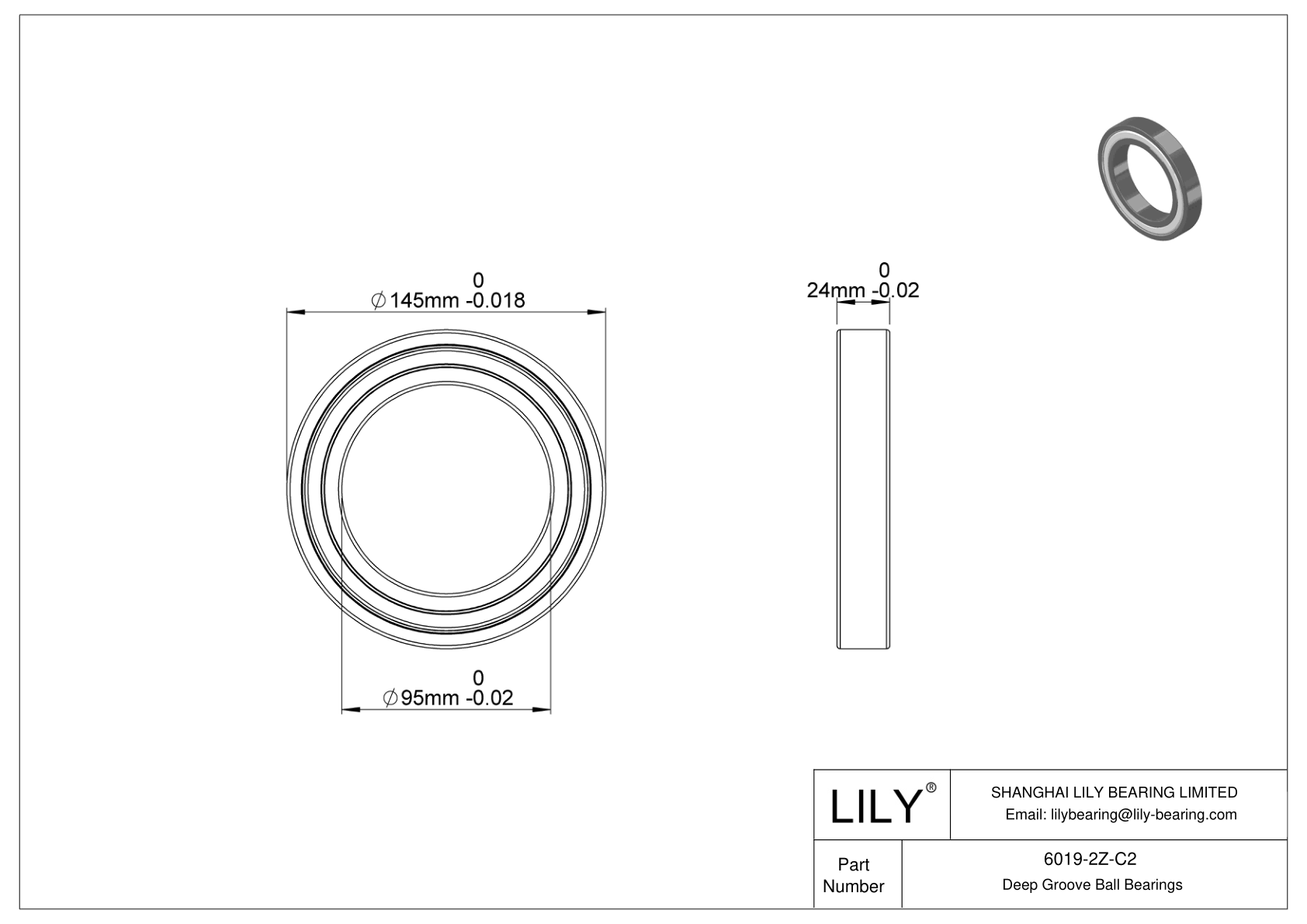 6019-2Z-C2 High-Temperature Bearing cad drawing