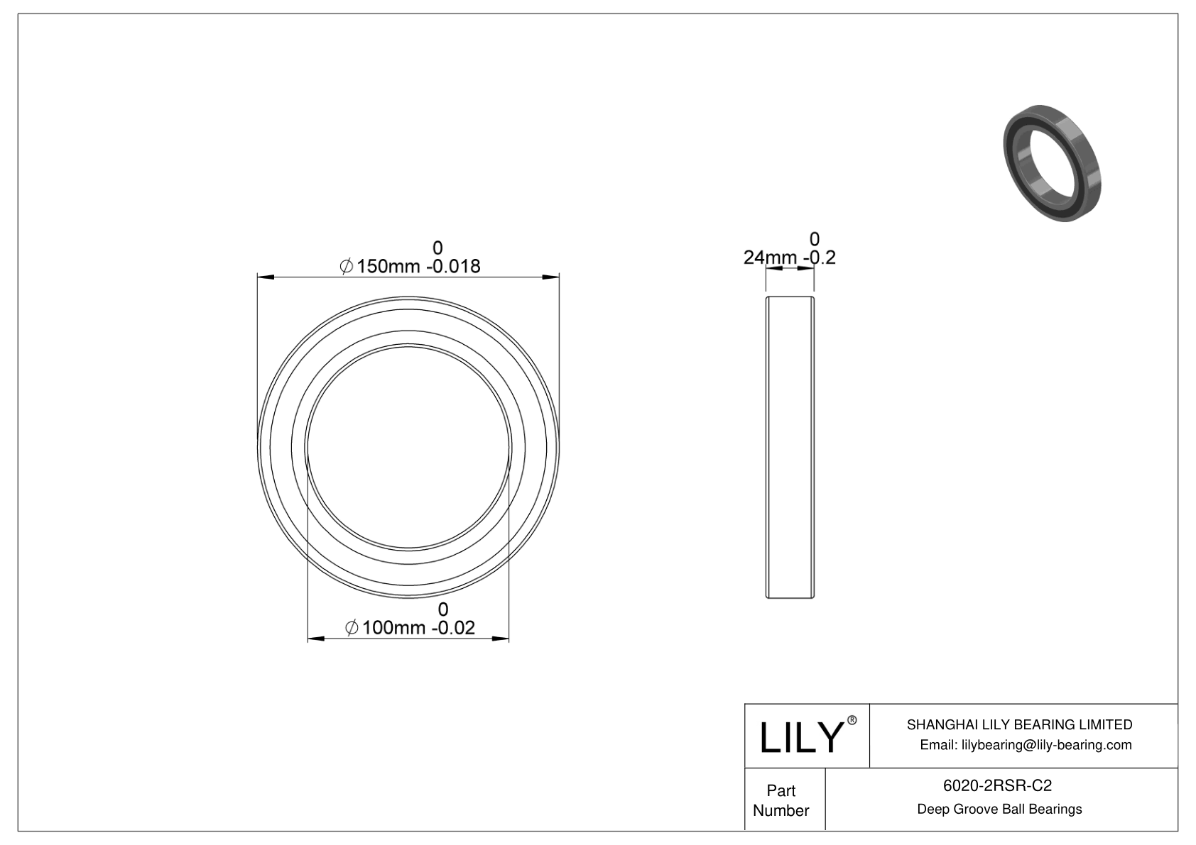 6020-2RSR-C2 高温轴承 cad drawing