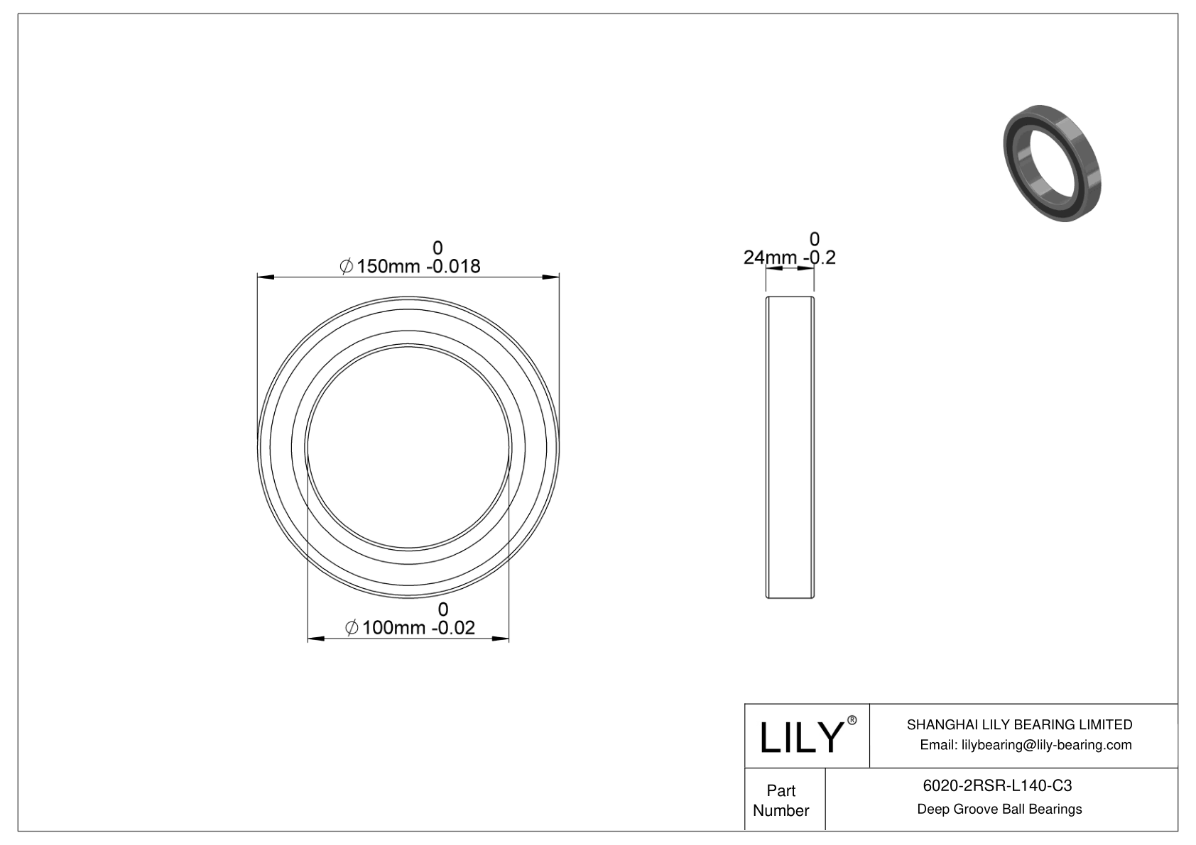 6020-2RSR-L140-C3 High-Temperature Bearing cad drawing