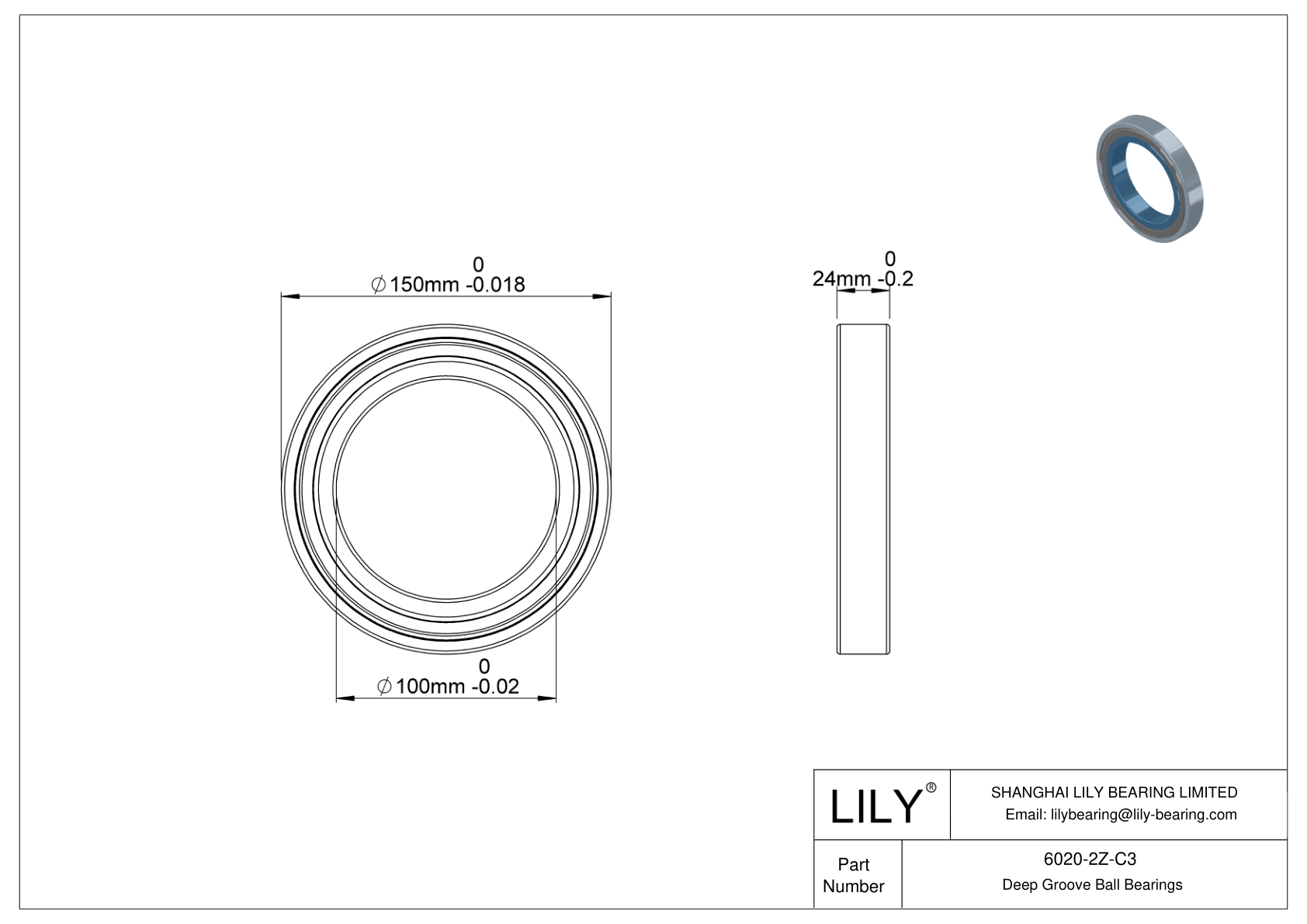 6020-2Z-C3 Rodamientos de alta temperatura cad drawing