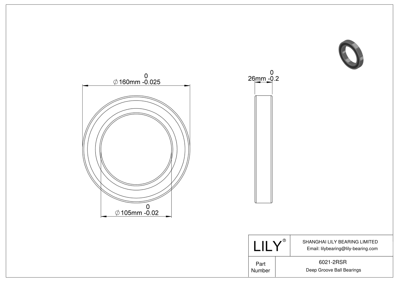 6021-2RSR High-Temperature Bearing cad drawing