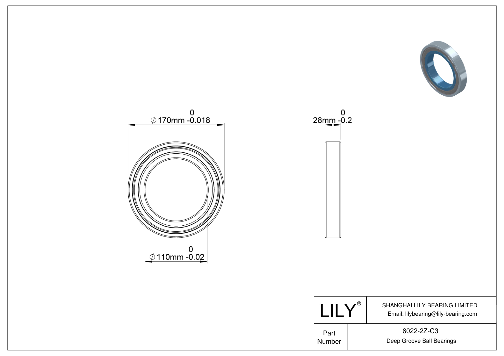 6022-2Z-C3 高温轴承 cad drawing