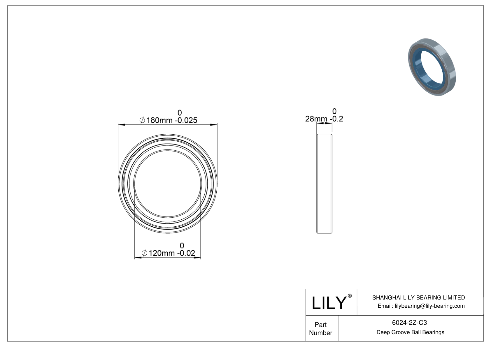 6024-2Z-C3 Rodamientos de alta temperatura cad drawing