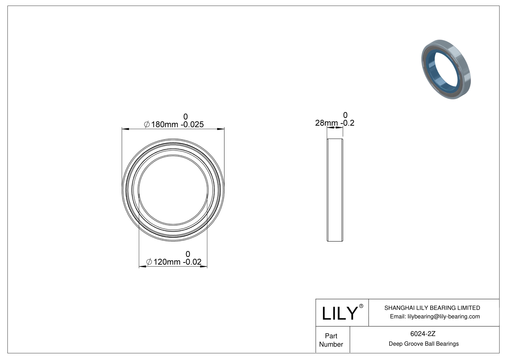 6024-2Z High-Temperature Bearing cad drawing