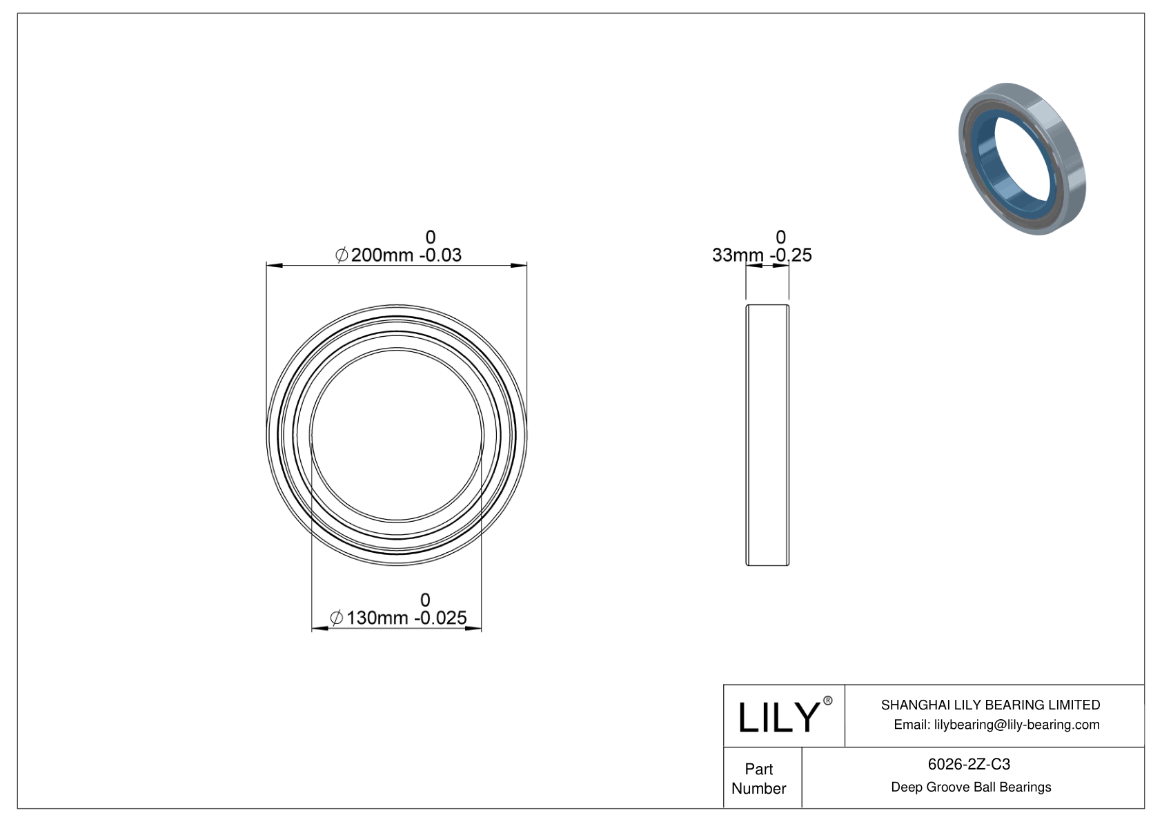 6026-2Z-C3 Rodamientos de alta temperatura cad drawing