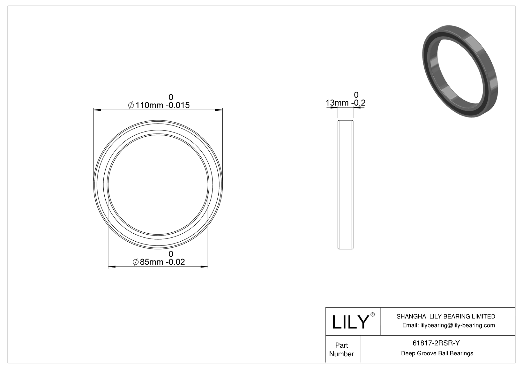 61817-2RSR-Y 高温轴承 cad drawing