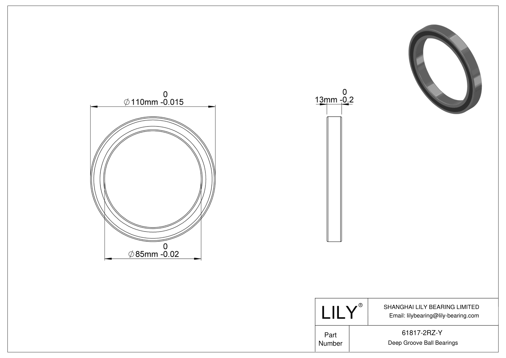 61817-2RZ-Y 高温轴承 cad drawing