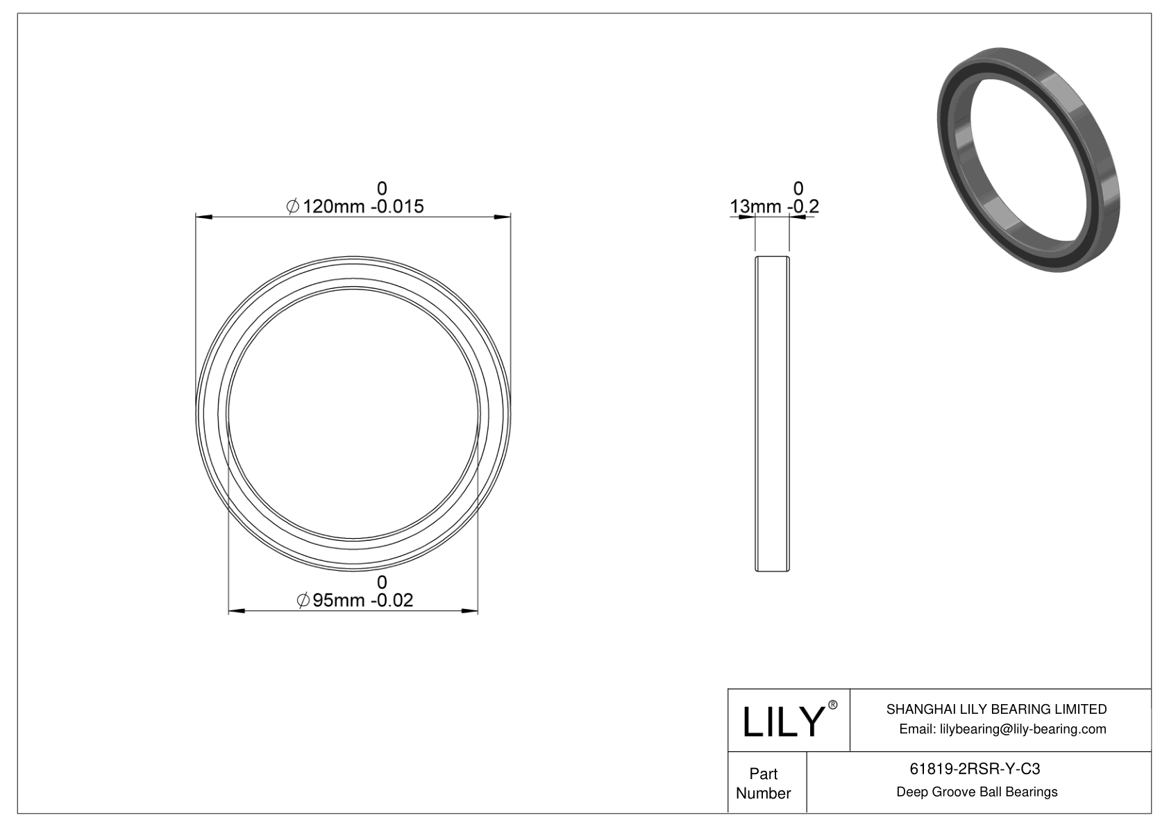 61819-2RSR-Y-C3 High-Temperature Bearing cad drawing