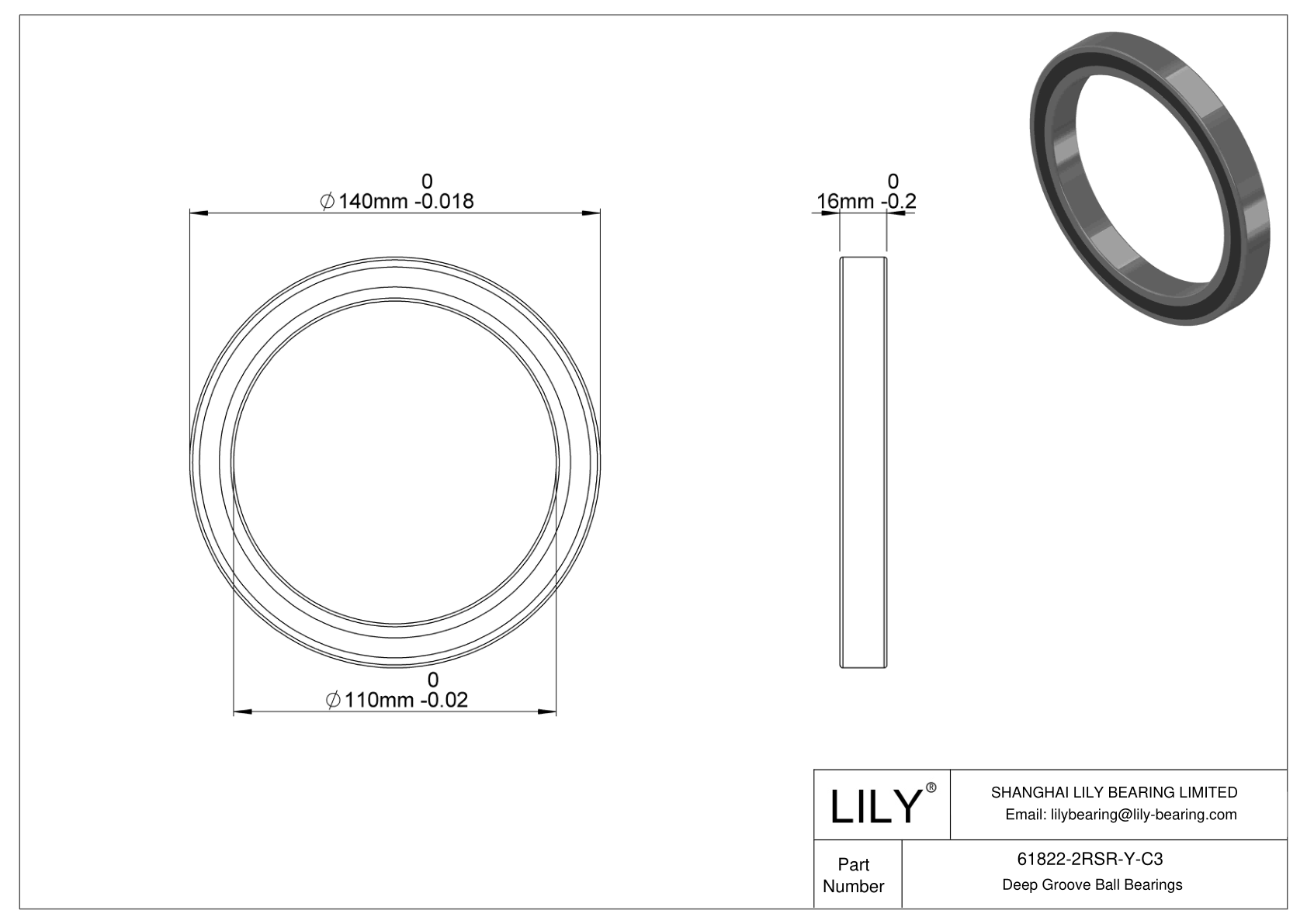 61822-2RSR-Y-C3 Rodamientos de alta temperatura cad drawing