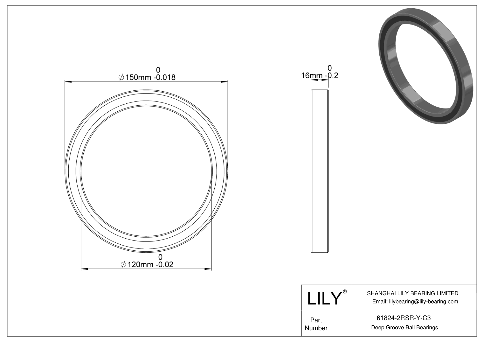 61824-2RSR-Y-C3 High-Temperature Bearing cad drawing