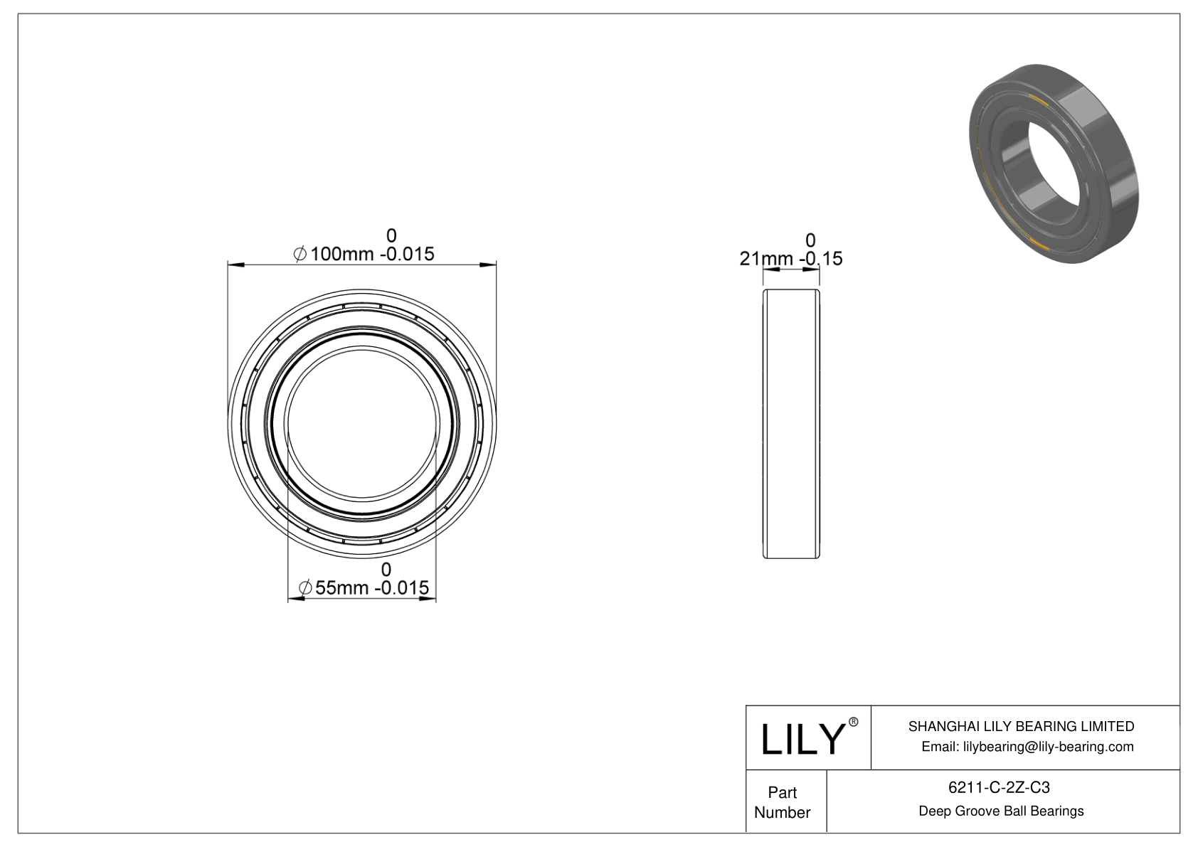 6211-C-2Z-C3 High-Temperature Bearing cad drawing