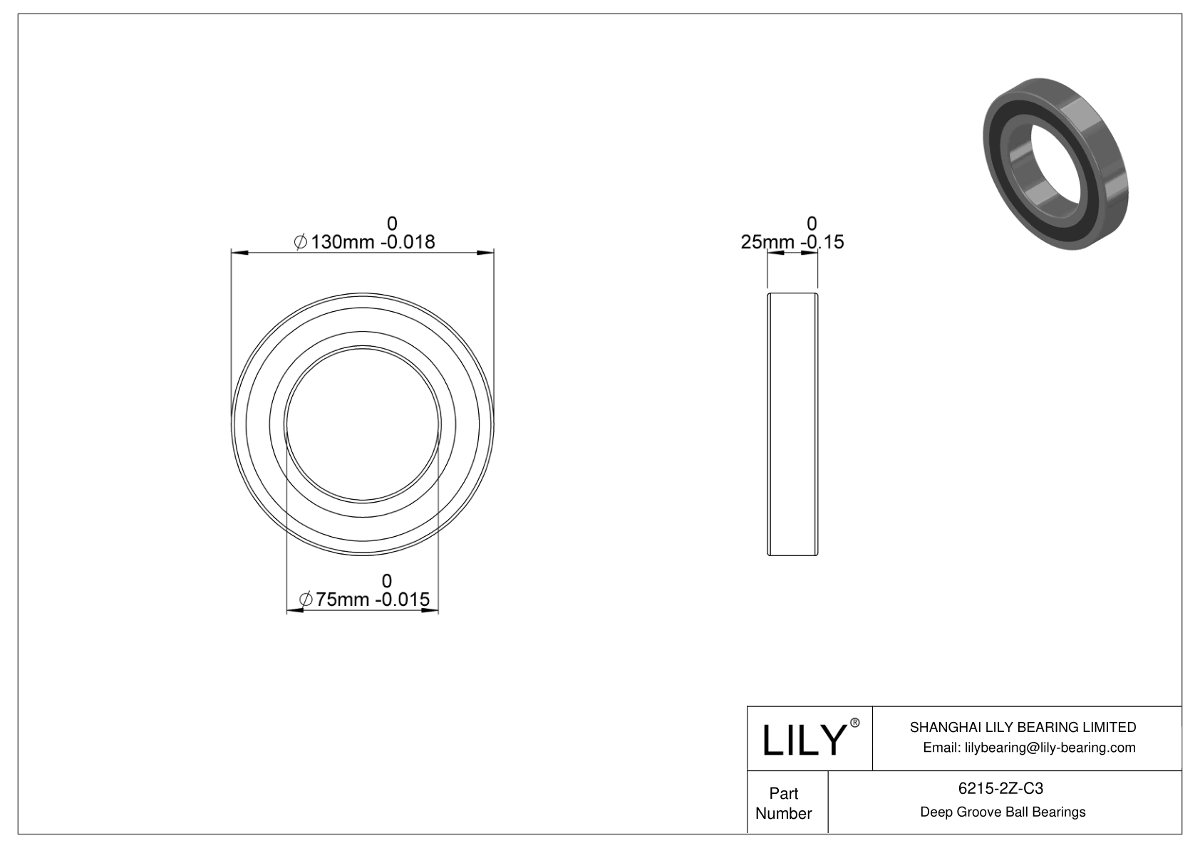 6215-2Z-C3 High-Temperature Bearing cad drawing