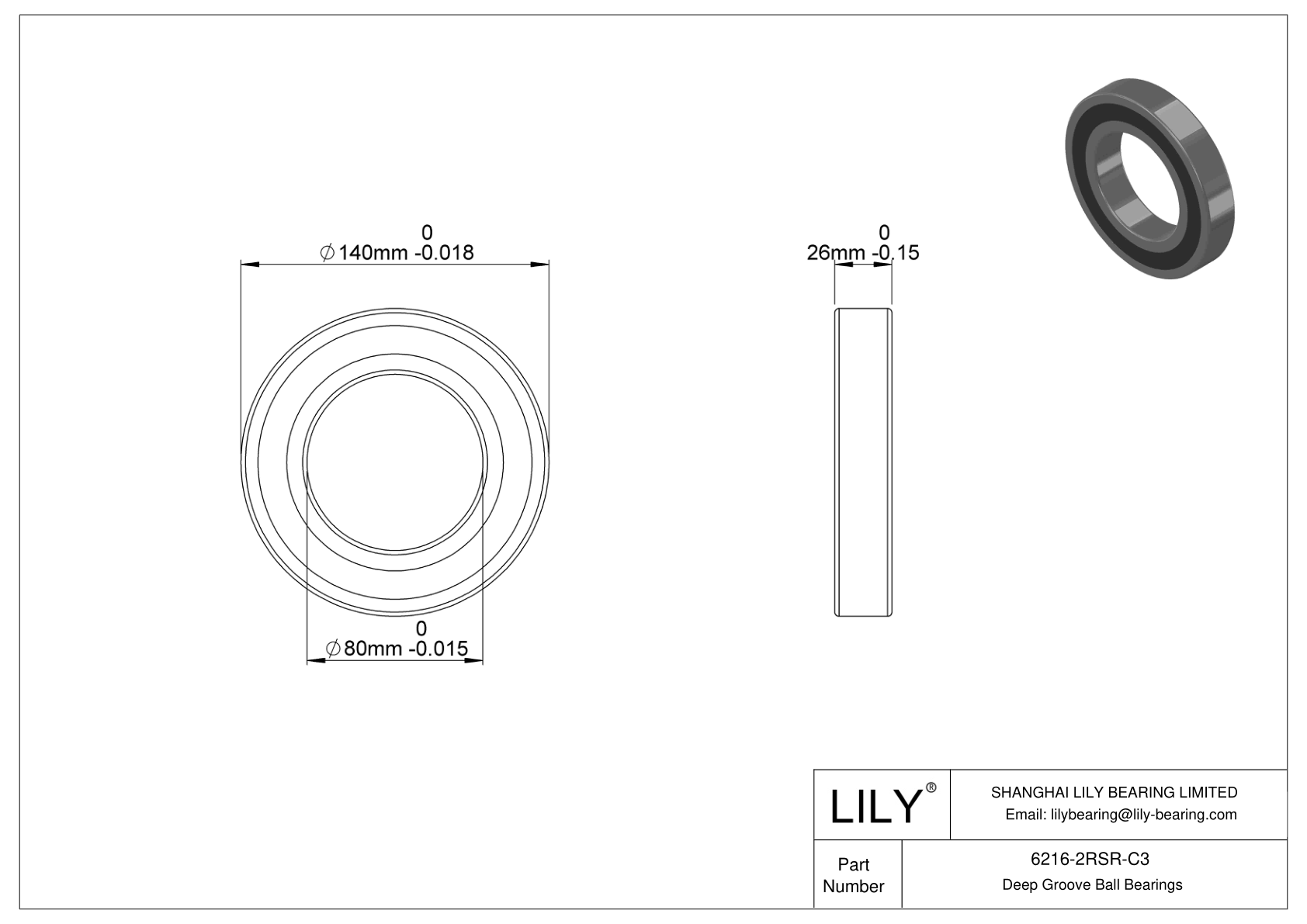 6216-2RSR-C3 High-Temperature Bearing cad drawing