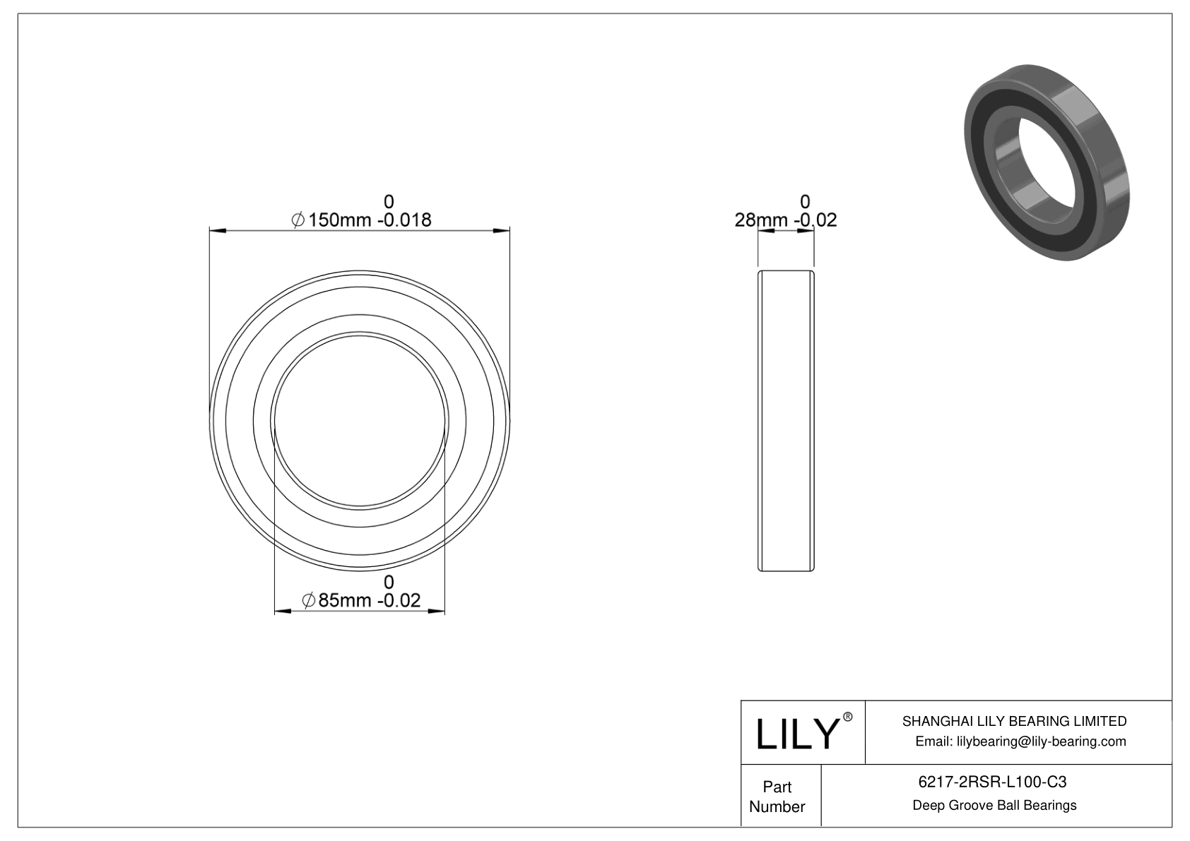 6217-2RSR-L100-C3 高温轴承 cad drawing