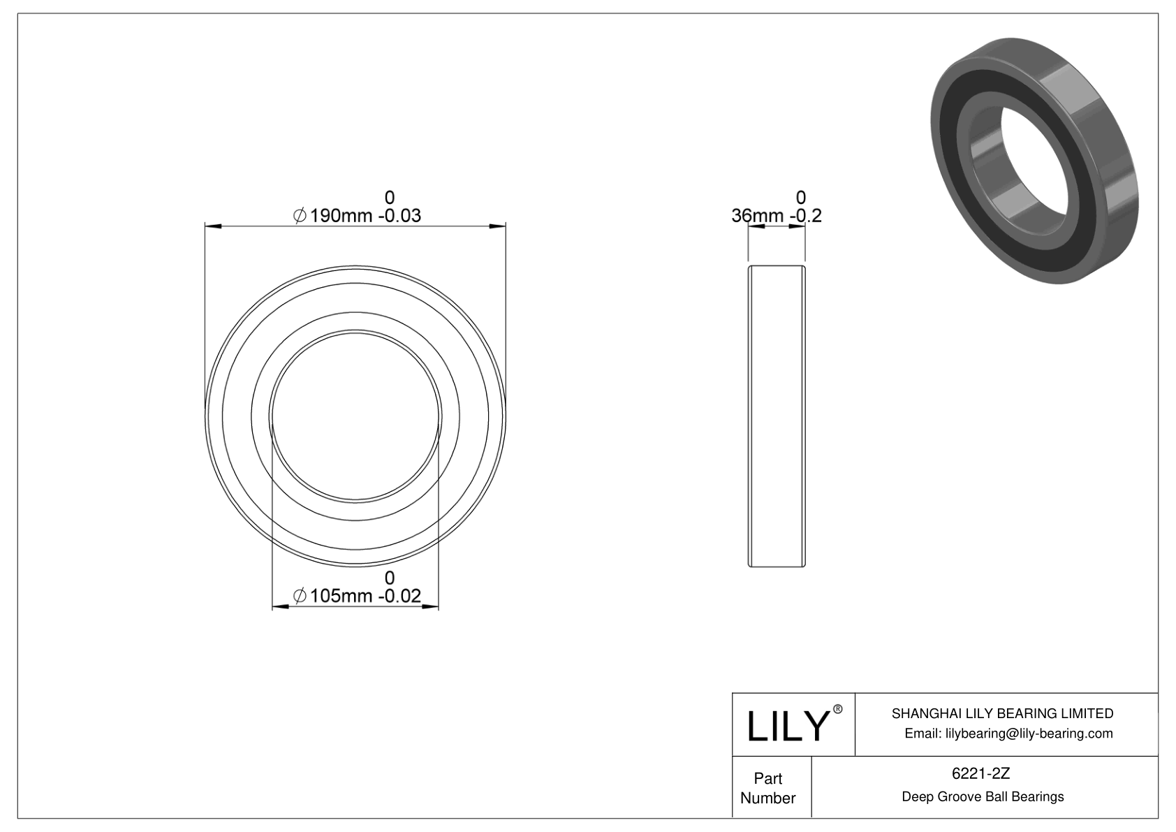 6221-2Z High-Temperature Bearing cad drawing