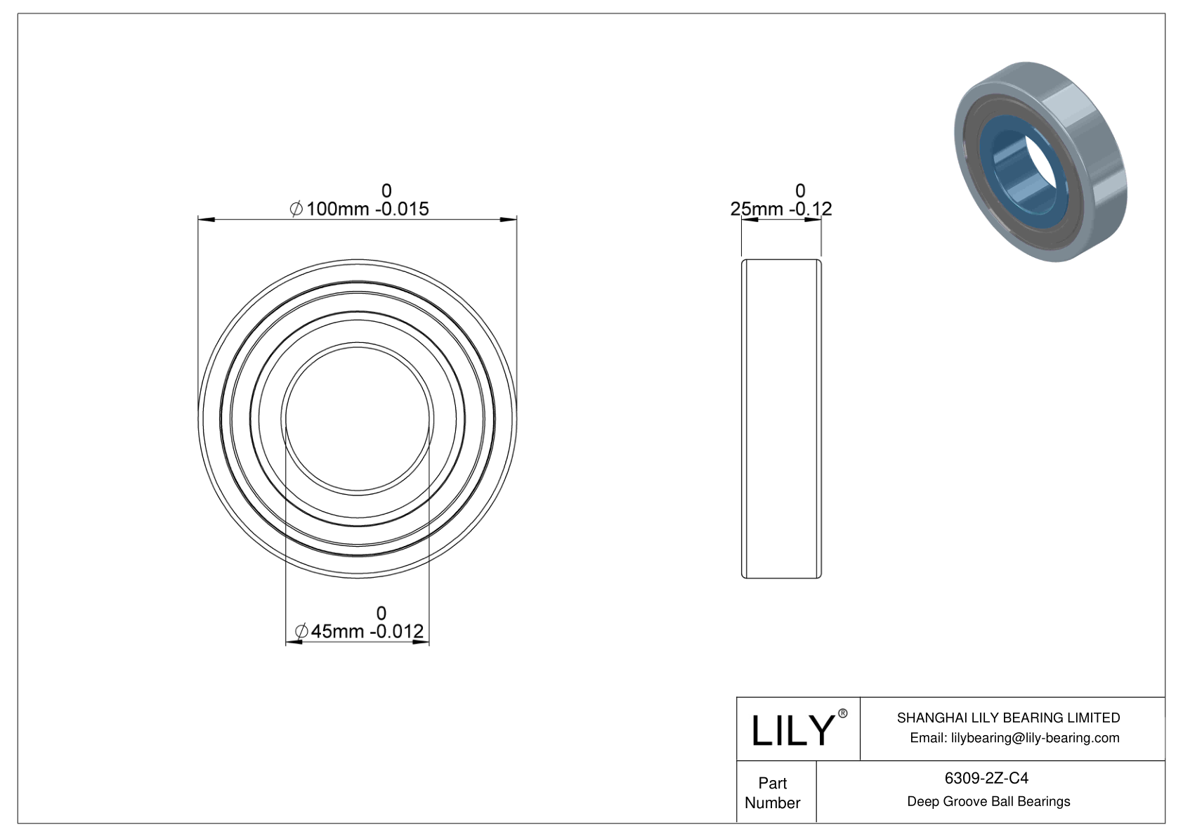 6309-2Z-C4 High-Temperature Bearing cad drawing