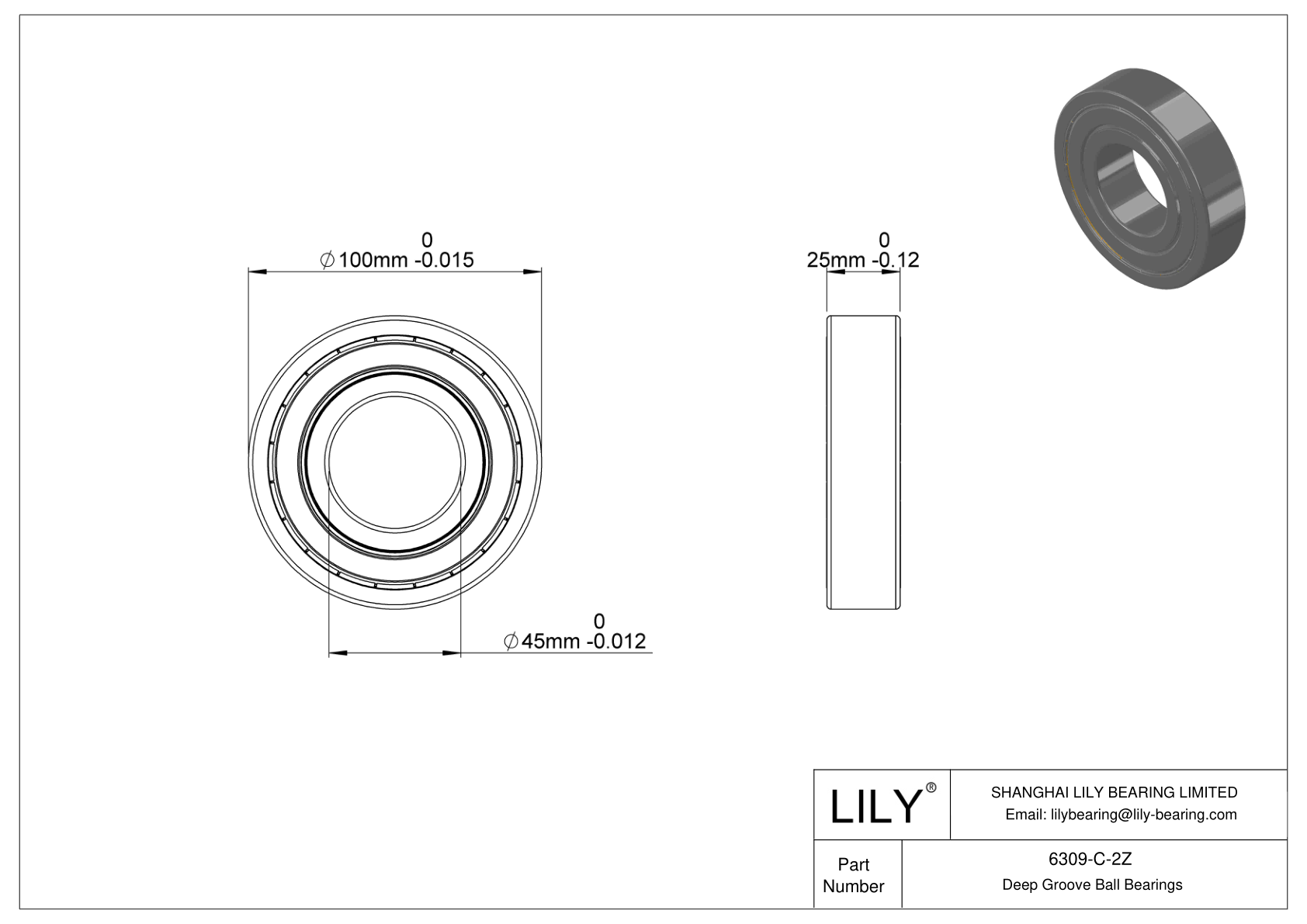 6309-C-2Z High-Temperature Bearing cad drawing