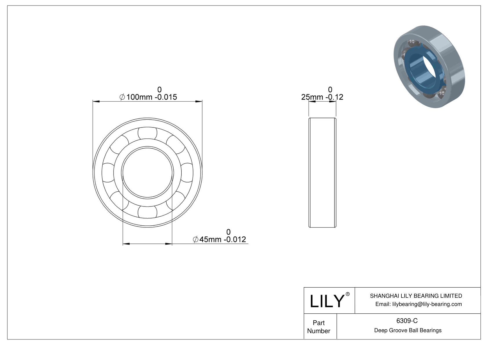 6309-C 高温轴承 cad drawing