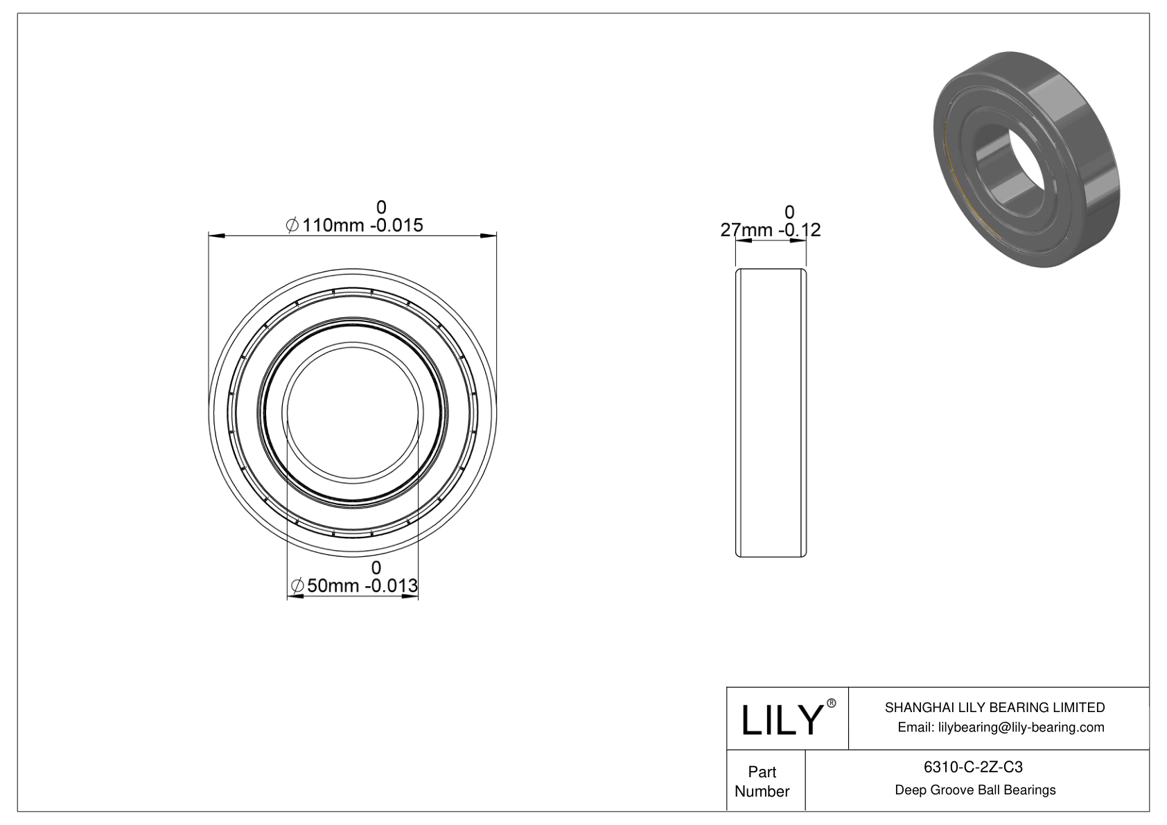 6310-C-2Z-C3 Rodamientos de alta temperatura cad drawing