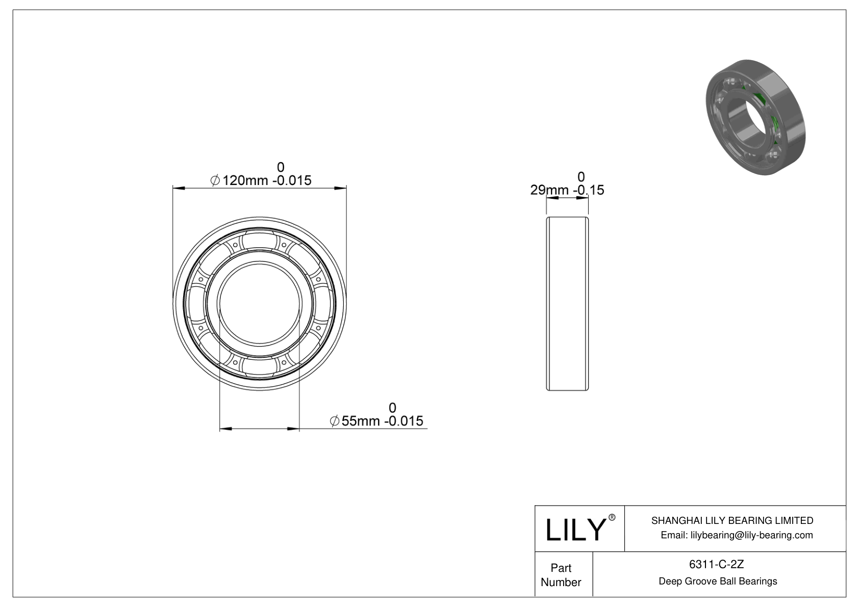 6311-C-2Z High-Temperature Bearing cad drawing