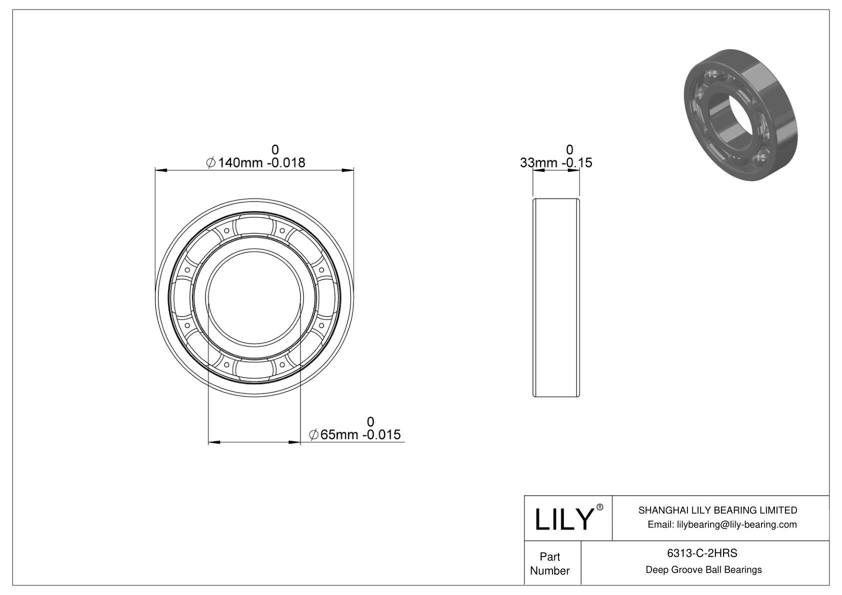 6313-C-2HRS High-Temperature Bearing cad drawing