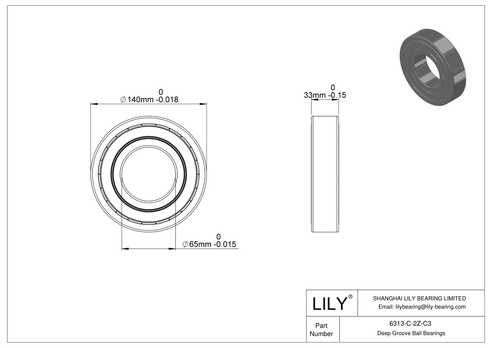 6313-C-2Z-C3 High-Temperature Bearing cad drawing