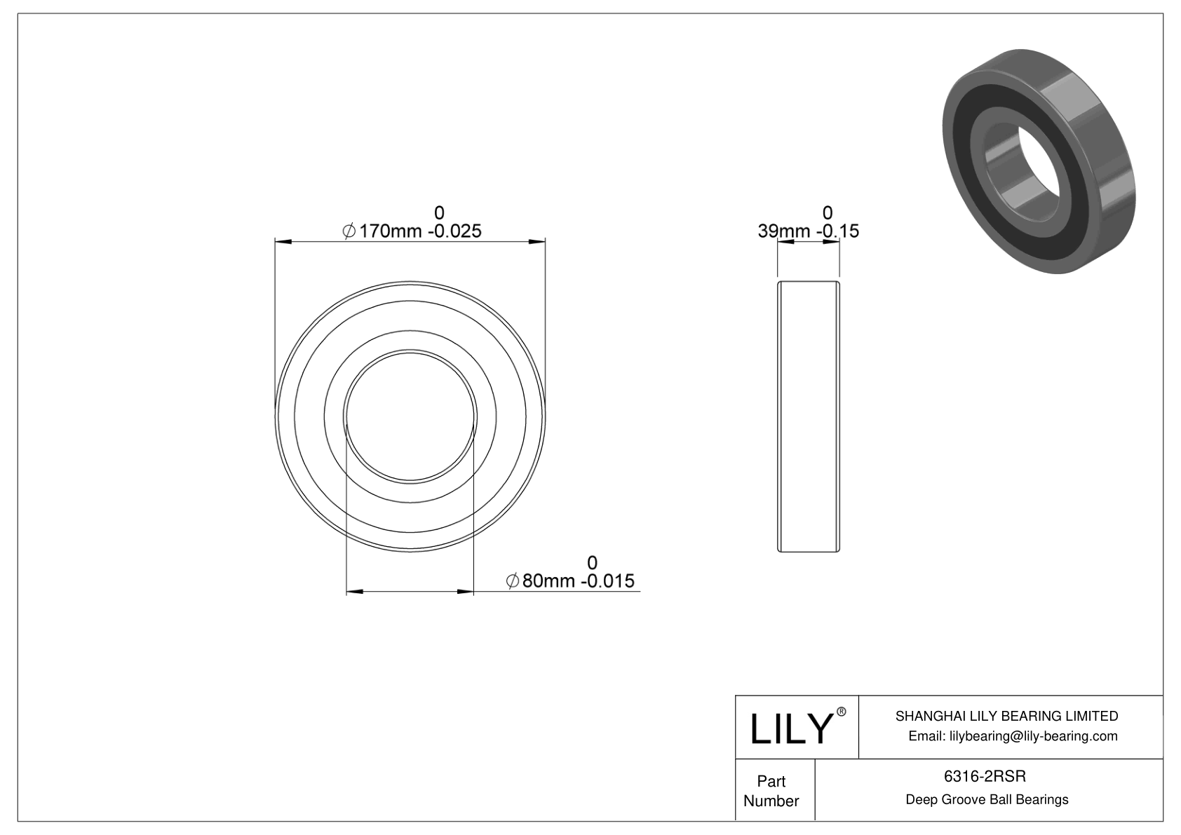 6316-2RSR Rodamientos de alta temperatura cad drawing