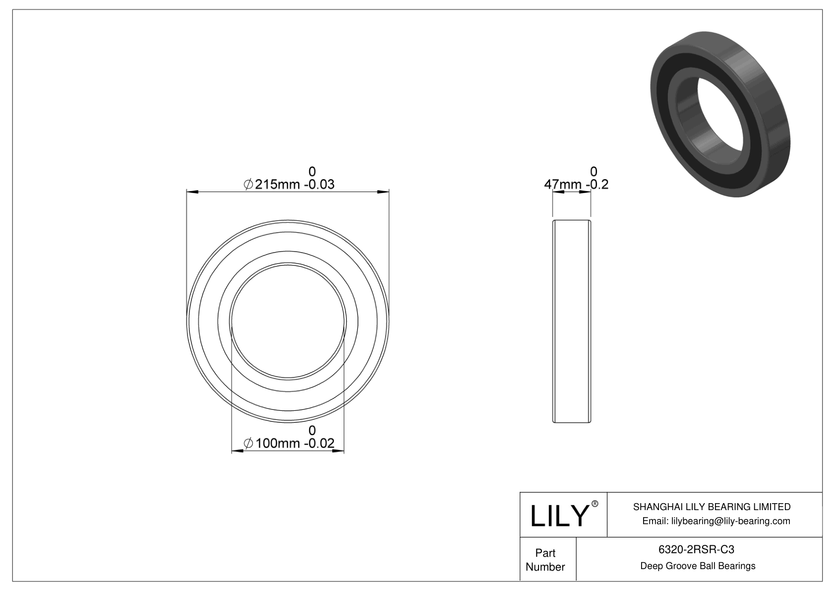 6320-2RSR-C3 High-Temperature Bearing cad drawing