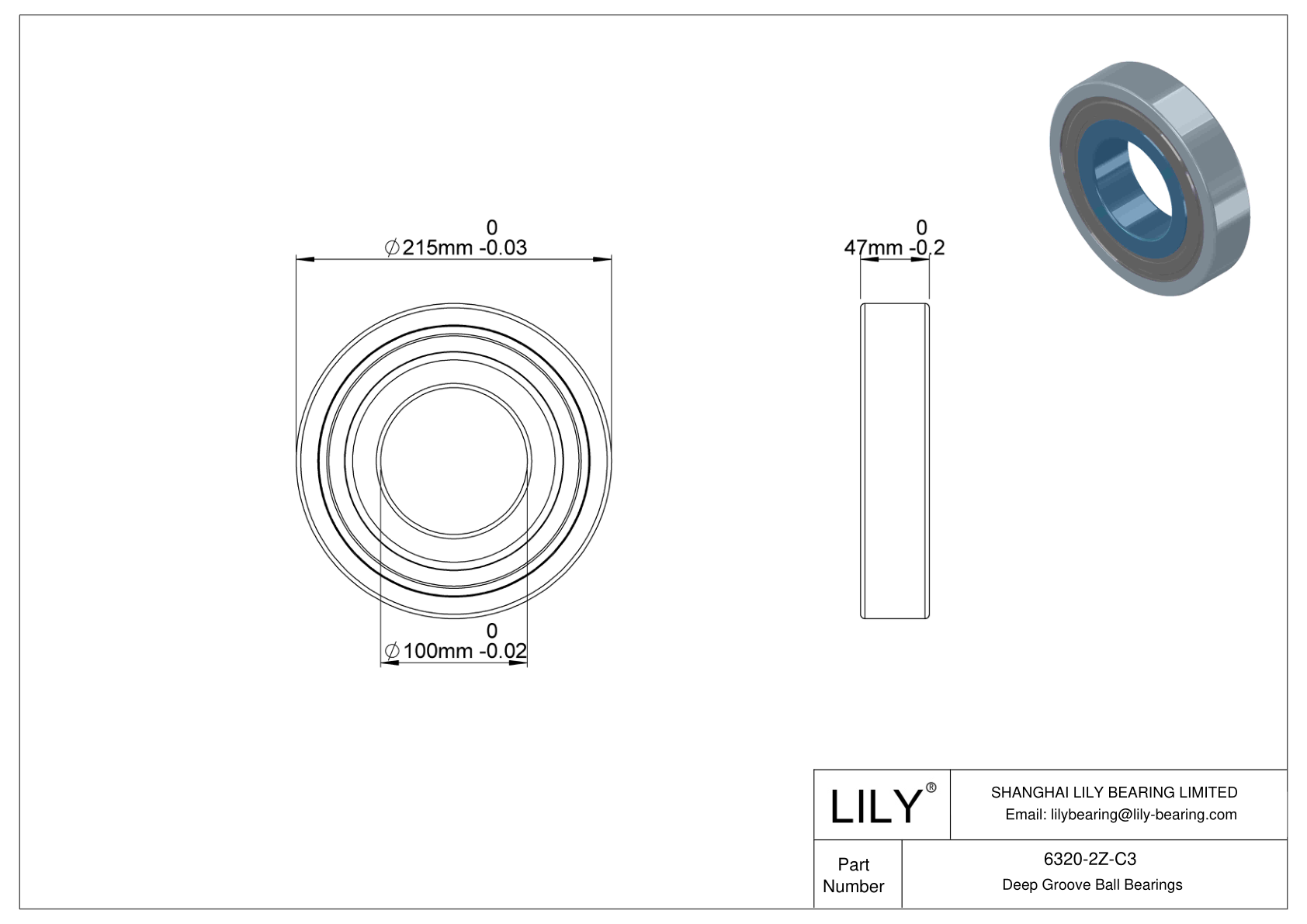 6320-2Z-C3 High-Temperature Bearing cad drawing