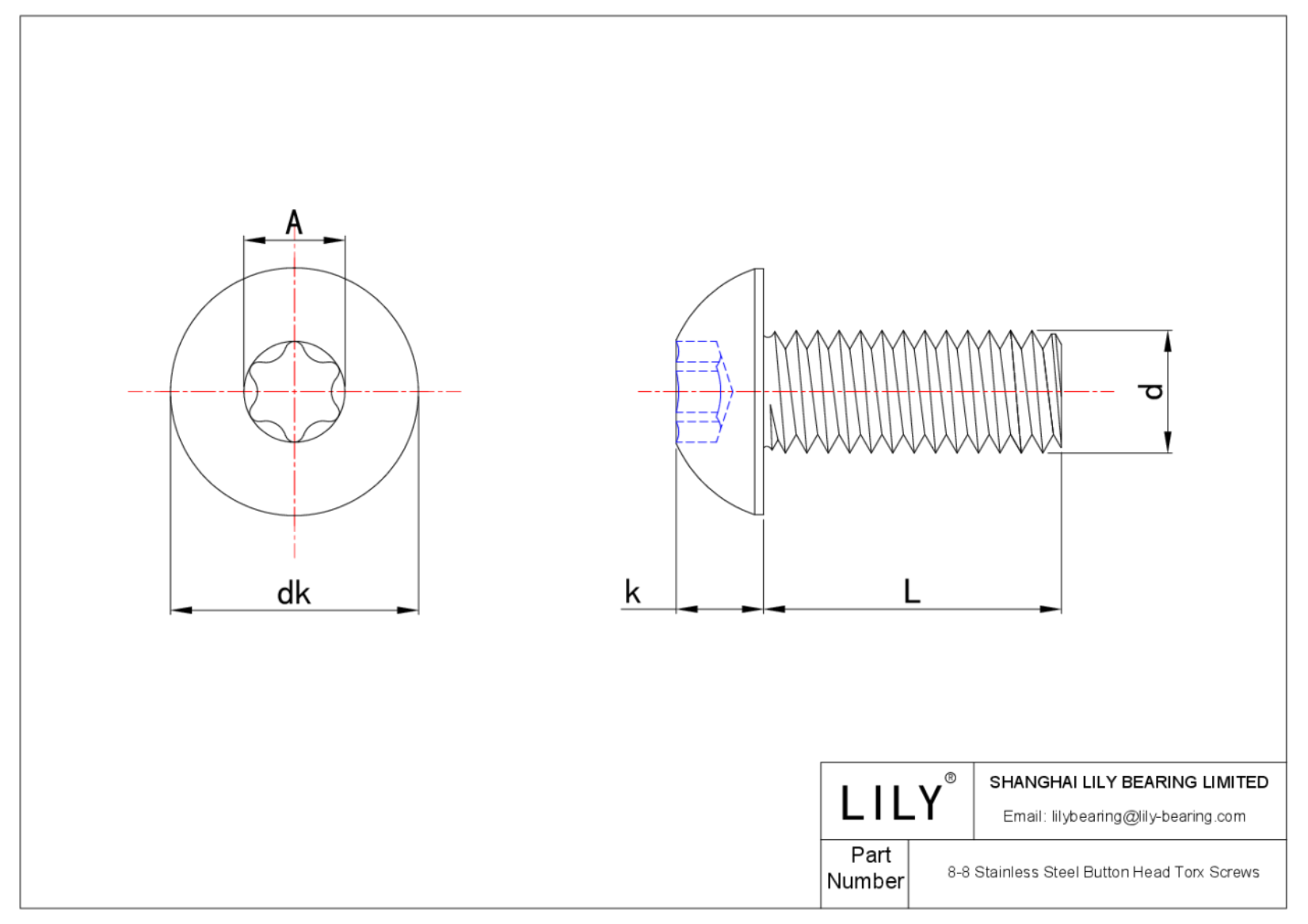 JAGAAAGCJ Acero inoxidable 18-8Tornillos Torx de cabeza de botón cad drawing