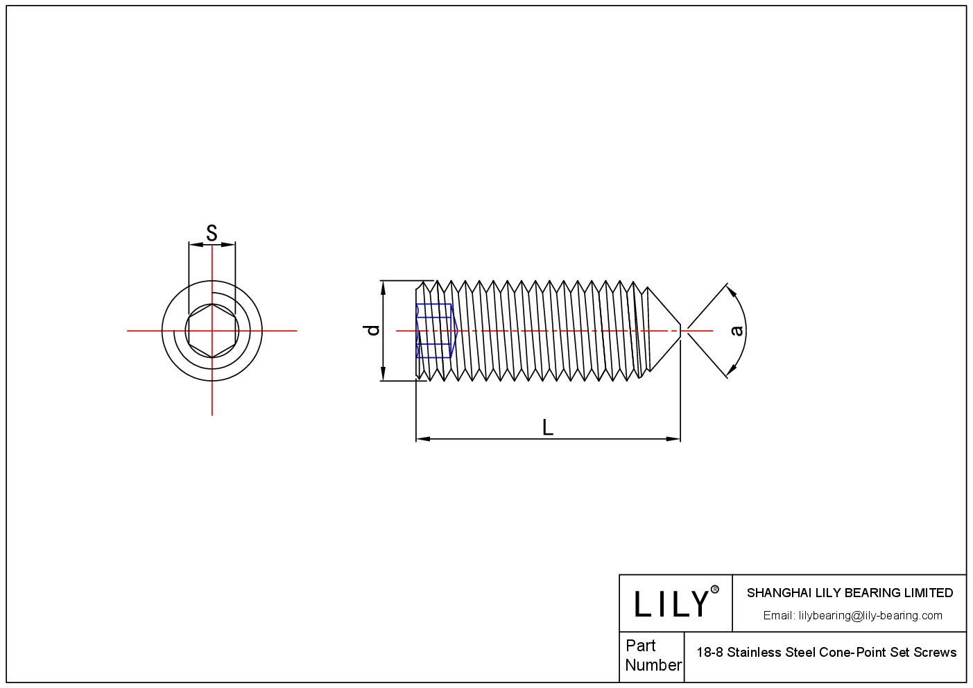 JCHIFAAFA Acero inoxidable 18-8Tornillos de punta cónica cad drawing