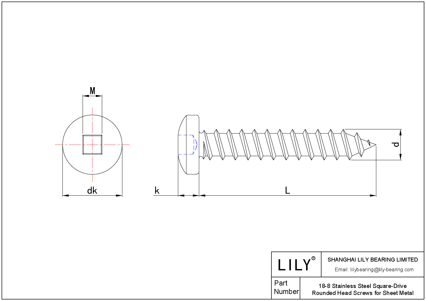 JEBFFABBB 用于金属板的 18-8 不锈钢方头圆盘驱动螺钉 cad drawing