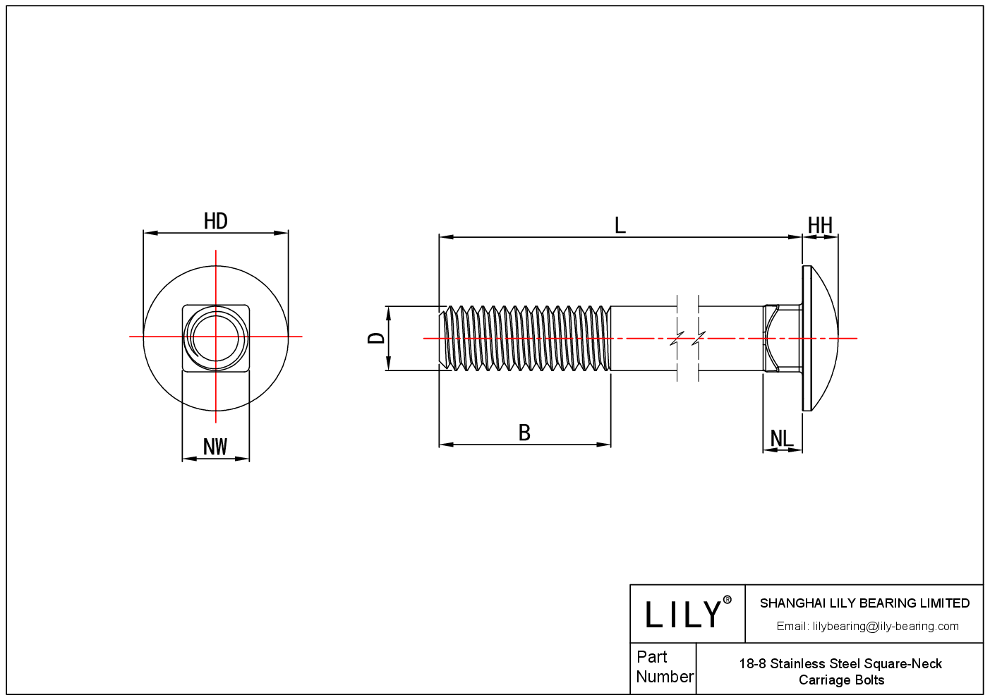 JHCEIAECD Acero inoxidable 18-8Tornillos de cabeza cuadrada cad drawing