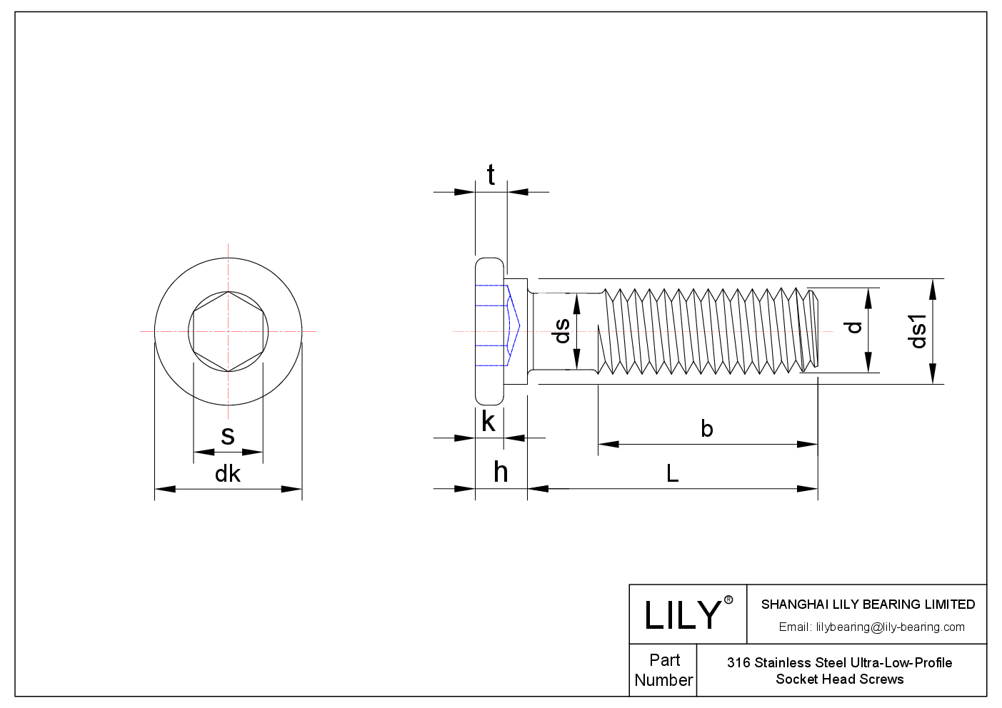 JBCCDAECH 316 Stainless Steel Ultra-Low-Profile Socket Head Screws cad drawing