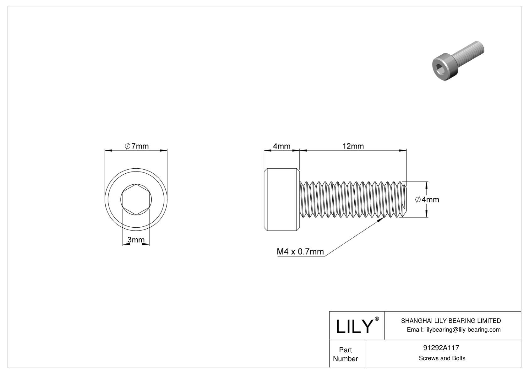 91292A117 | 18-8 Stainless Steel Socket Head Screws | Lily Bearing